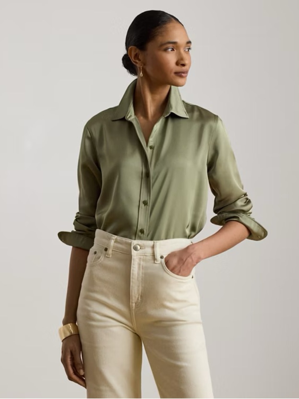Ralph Lauren Olive Green Silk Blouse
